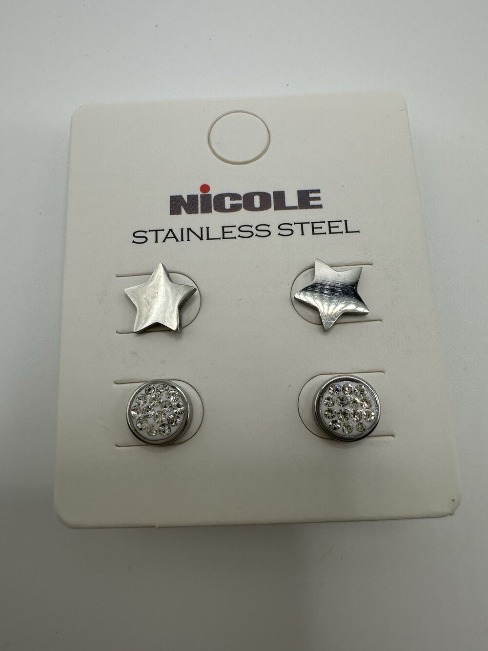 Nicole Stainless Steel 4-Piece Stud Earring Set – Silver Tone Stud Star